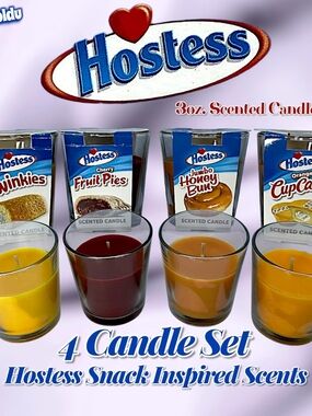 Hostess 4 Candle Set | 3oz Single Wick Snack Inspired Scents (Twinkies etc...)